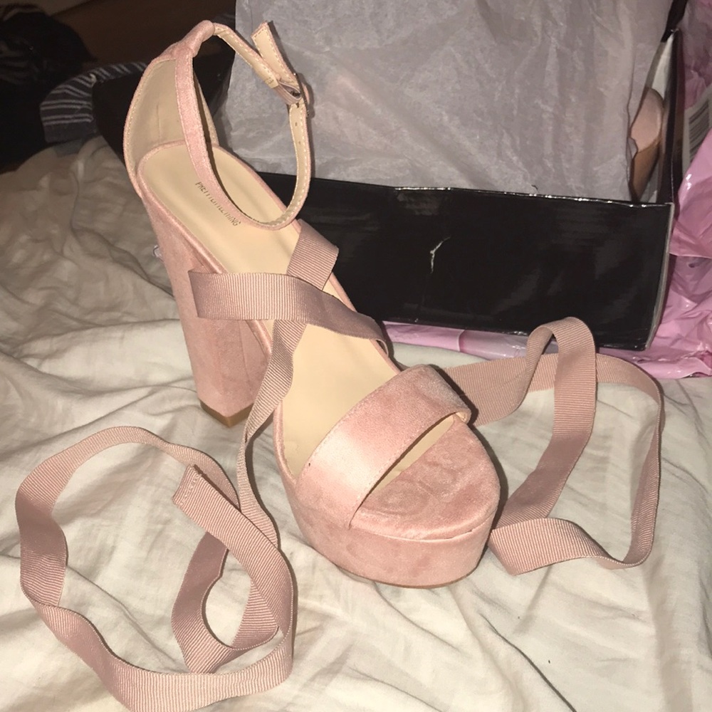 Baby pink heels with ribbon tie